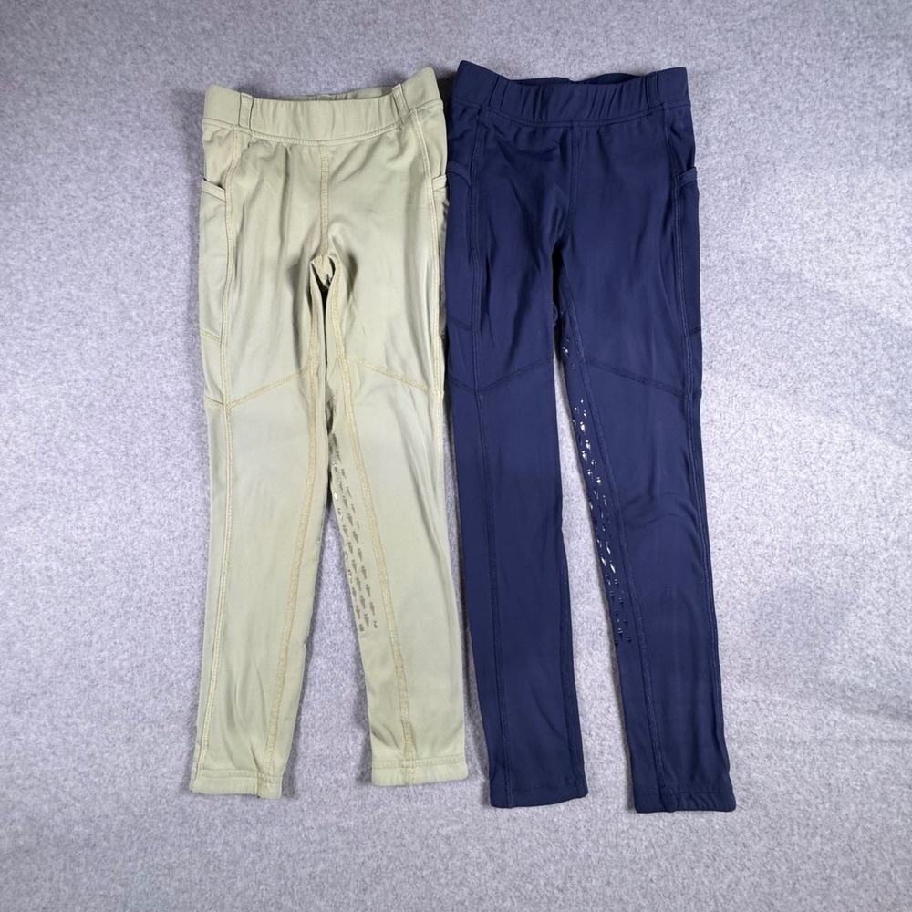 Kerrits Riding Tights Kids M Navy Tan 2 Pack Full Seat Grip Equestrian Pants